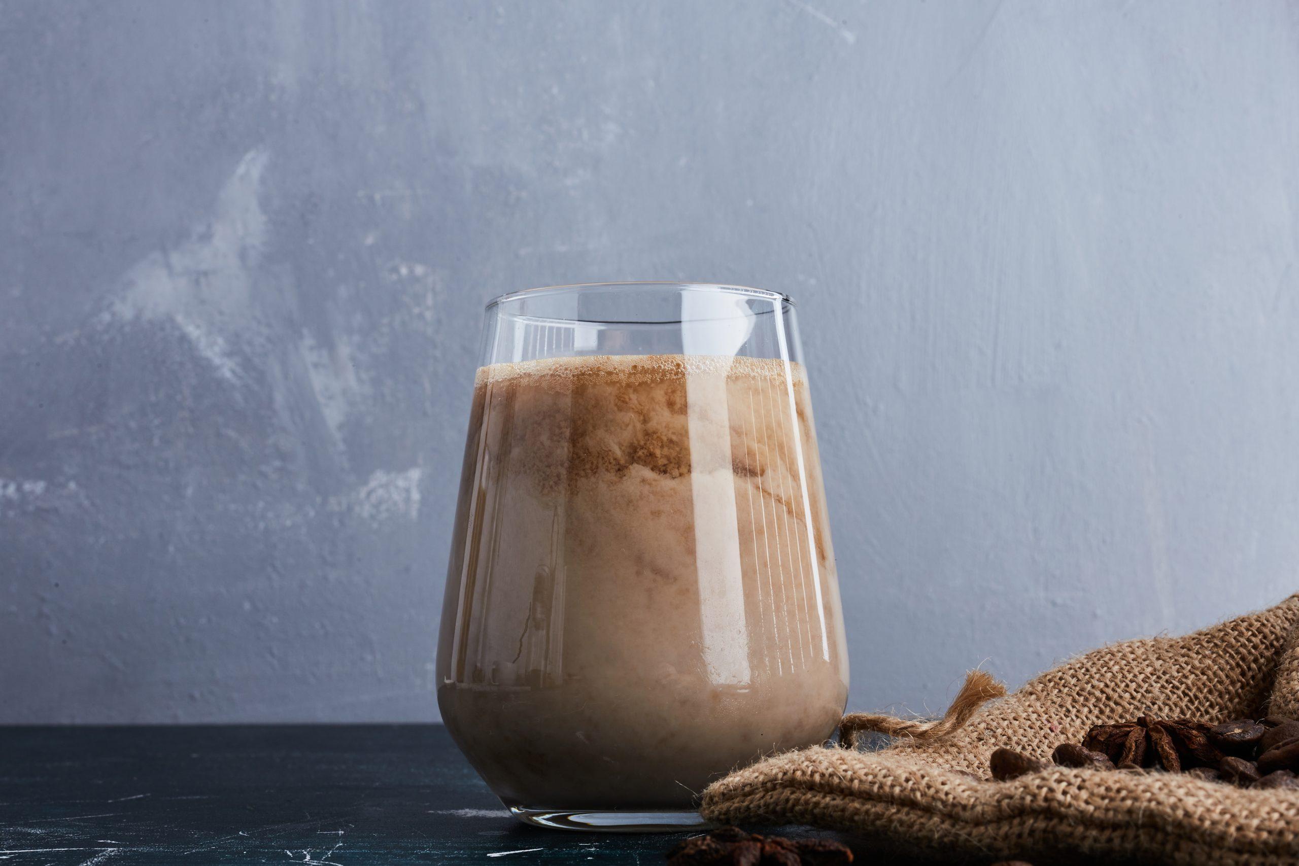 Coffee on a blue surface