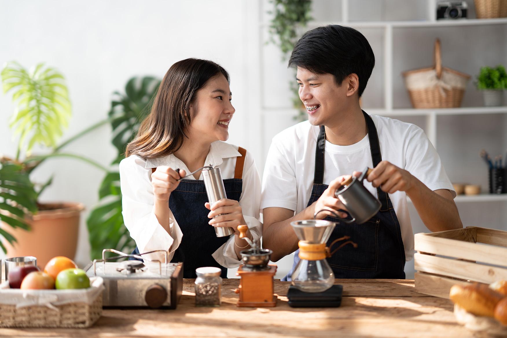 Couple enjoying coffee together